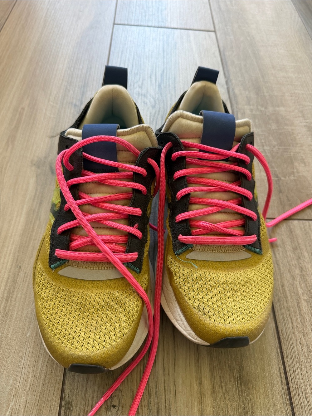 Saucony Women's Yellow Athletic Sneakers with Pink Laces - Picture 2 of 4